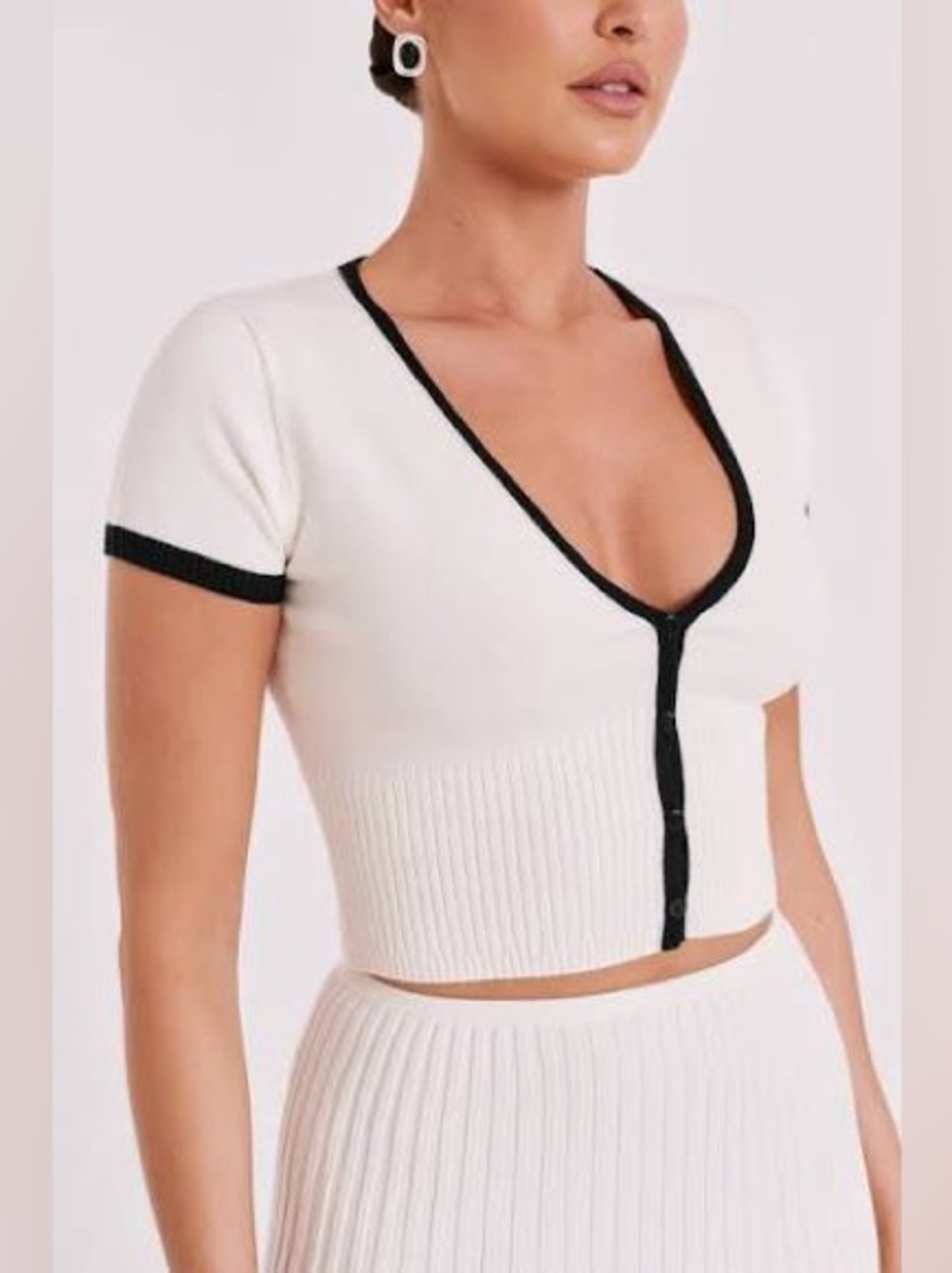 Meshki Jolene Contrast Button Up Knit Top